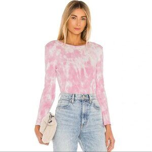 LoveShackFancy Yulia Pointelle Diamond Long Sleeve Tee Pink Tie Dye Size Medium